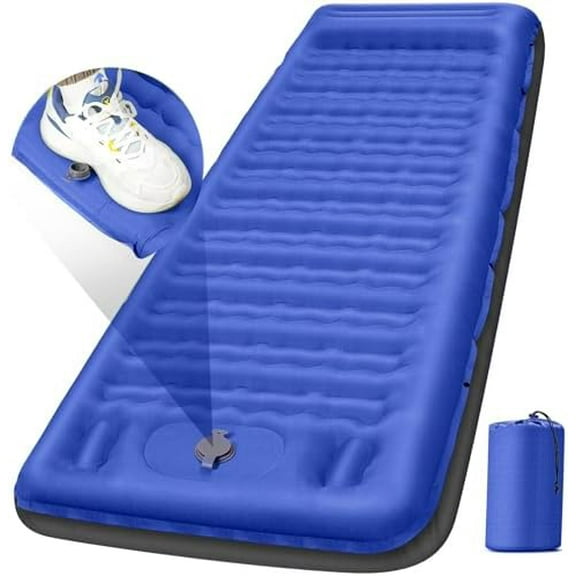 Camping Sleeping Pad, Extra Thick 5 Inch Camping Mat with Pillow Built-in Foot Pump Inflatable Sleeping Pads Compact for Camping Backpacking Hiking Traveling Tent（Blue Grey）