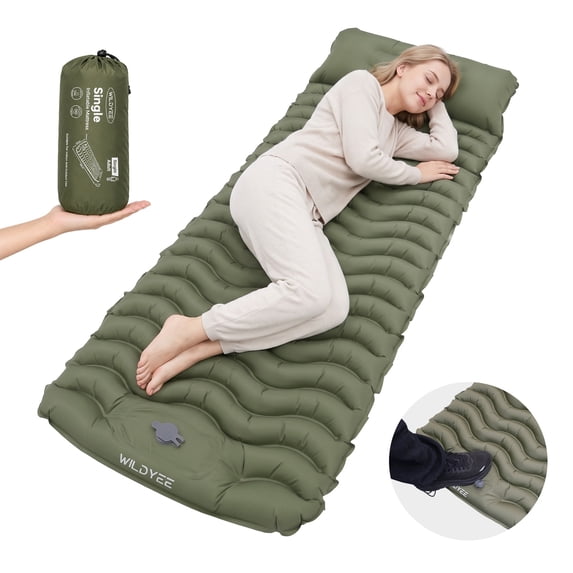 Camping Sleeping Pad, Ultralight Camping Mat with Pillow Built-in Foot Pump Inflatable Sleeping Pad for Camping Backpacking Hiking Traveling Tent