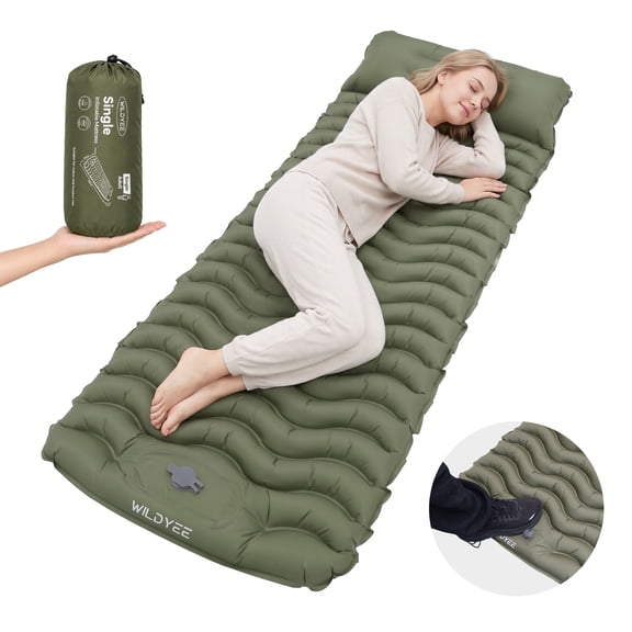Camping Sleeping Pad, Ultralight Camping Mat with Pillow Built-in Foot Pump Inflatable Sleeping Pad for Camping Backpacking Hiking Traveling Tent