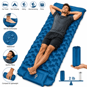 Camping Sleeping Pad, Ultralight Inflatable Camping Mat with Pillow, Built-in Foot Pump Sleeping Mat, Wide Compact Camping Pad for Travel Tent Hiking Backpacking Trip Car Camp GearBlue