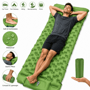 Camping Sleeping Pad, Ultralight Inflatable Camping Mat with Pillow, Built-in Foot Pump Sleeping Mat, Wide Compact Camping Pad for Travel Tent Hiking Backpacking Trip Car Camp GearGreen
