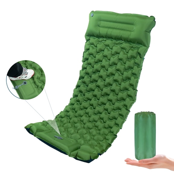 Camping Sleeping Pad, Ultralight Inflatable Camping Mat with Pillow, Built-in Foot Pump Sleeping Mat, Wide Compact Camping Pad for Travel Tent Hiking Backpacking Trip Car Camp Gear(Green)