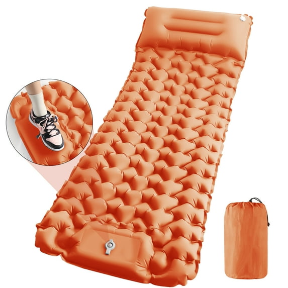 Camping Sleeping Pad, Ultralight Camping Mat with Pillow Built-in Foot Pump Inflatable Sleeping Pads Compact for Camping Backpacking Hiking Traveling Air Mattress