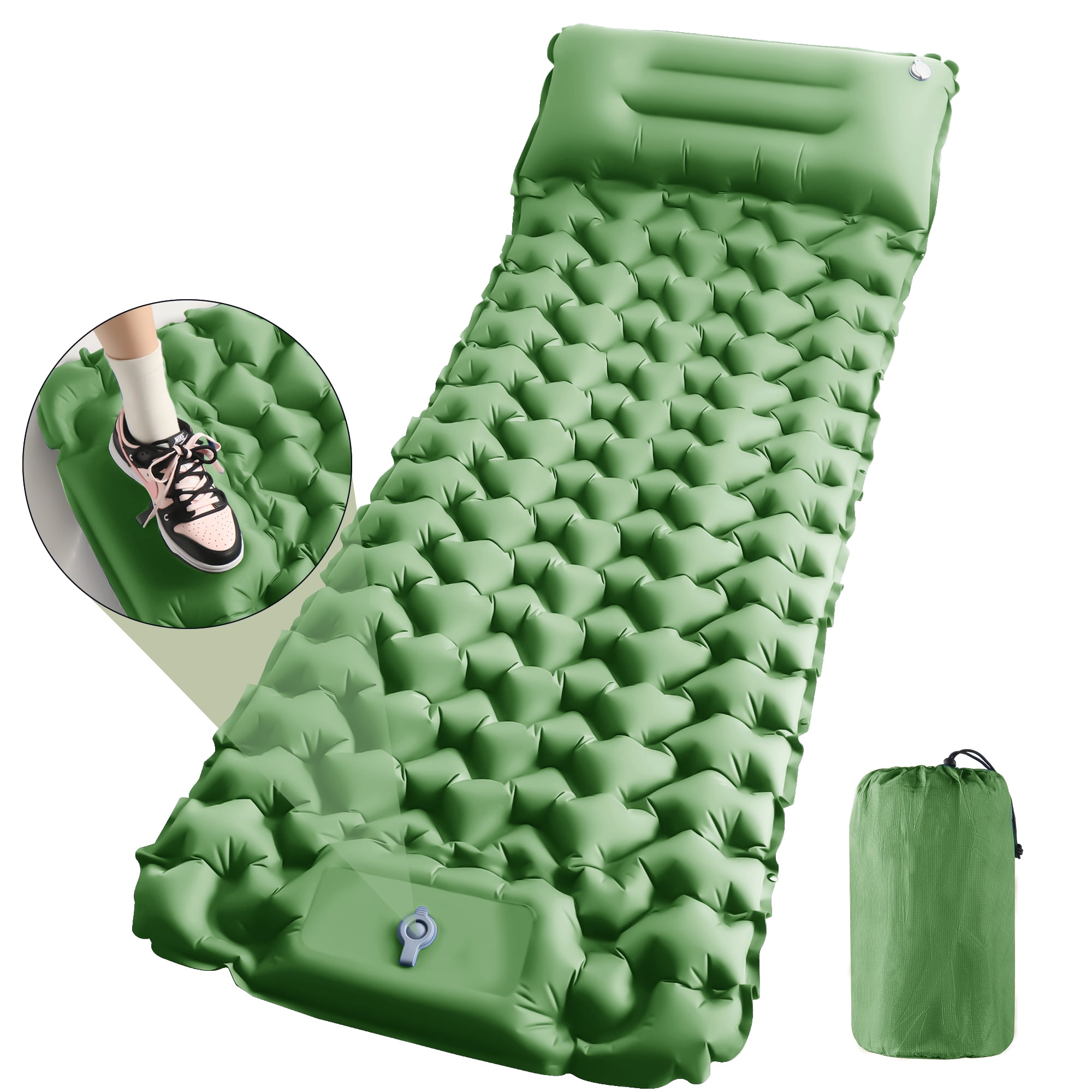 Camping Sleeping Pad, Ultralight Camping Mat with Pillow Built-in Foot Pump Inflatable Sleeping Pads Compact for Camping Backpacking Hiking Traveling Air Mattress