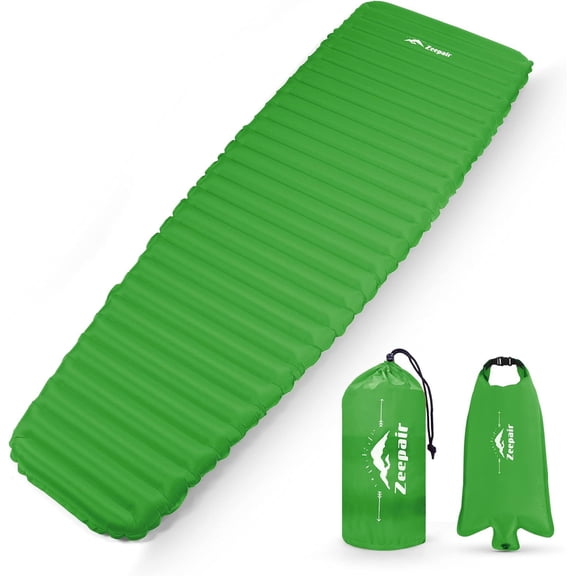 Camping Sleeping Pad, Ultralight Waterproof Inflatable Sleeping Mat with Inflation Bag, Lightweight Portable Compact Air Mattress for Outdoor Backpacking Hiking Traveling Tent Use (Single, Green)