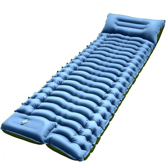 Camping Sleeping Pad,with Foot Pump and Pillow  Ultralight Compact Sleeping Mat for Backpacking, Hiking, Tent  Portable Single Inflatable Mattress for Outdoor