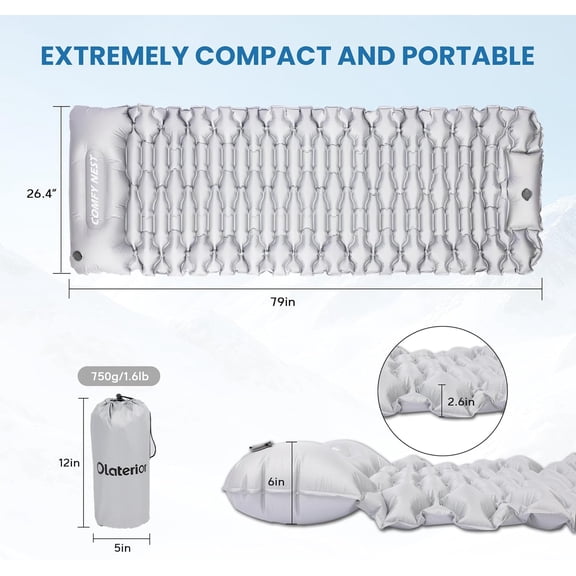 Camping Sleeping Pad with Pillow, Ultralight -Inflating Mat for Hiking and Backpacking