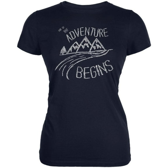 Camping So The Adventure Begins Juniors Soft T Shirt Navy SM