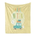 thumbnail image 1 of Camping Soft Flannel Fleece Throw Blanket, Soft Pastel Color Road Trip Summer Holiday Theme Travel Often Phrase with Car, Cozy Plush for Indoor and Outdoor Use, 50" x 60", Multicolor, by Ambesonne, 1 of 5