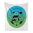 thumbnail image 1 of Camping Soft Flannel Fleece Throw Blanket, Round Design Tent and Campfire Forest Hipster Summer Vacation, Cozy Plush for Indoor and Outdoor Use, 50" x 70", Shamrock Green and Turquoise, by Ambesonne, 1 of 5