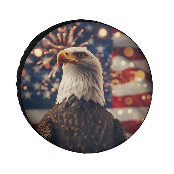 Camping Spare Tire Cover 12 Inch An Eagle with The American Flag Waterproof Sun Protection Independence Day 4th of July Fit for Trailers SUV Off-Road Vehicle Camper And Trucks