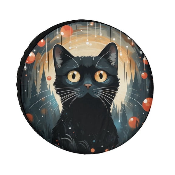 Camping Spare Tire Cover 12inch Christmas Black Cat Wheel Protectors Tire Covers Weatherproof Wheel Covers Funny Cat Theme for Trailer SUV Truck Camper Travel Trailer Accessories