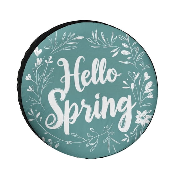Camping Spare Tire Cover 12inch Hello Spring Polyester Universal Spare Wheel Tire Cover Wheel Covers Spring Summer Flower Universal Fit for Trailer SUV Truck Camper Travel Trailers Accessories