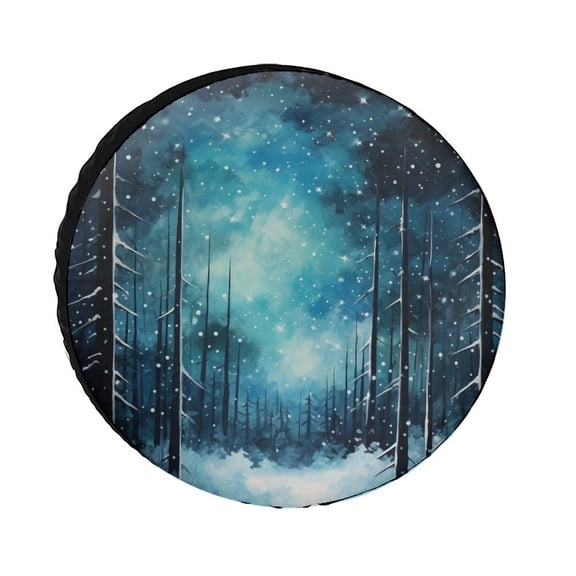 Camping Spare Tire Cover 12inch Starry Night Sky Forest Camping Wheel Protectors Tyre Covers Weatherproof Wheel Covers Fantasy Nature Wild Tree Art for Camper Travel Trailer SUV Truck