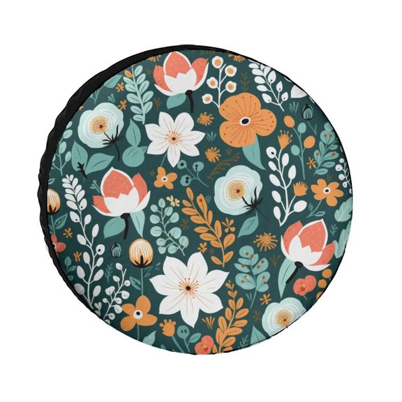 Camping Spare Tire Cover 12inch Teal Blue Floral Pattern Wheel Protectors Weatherproof Wheel Covers Vintage Floral Leaves for Travel Trailer Camper Truck SUV Camper