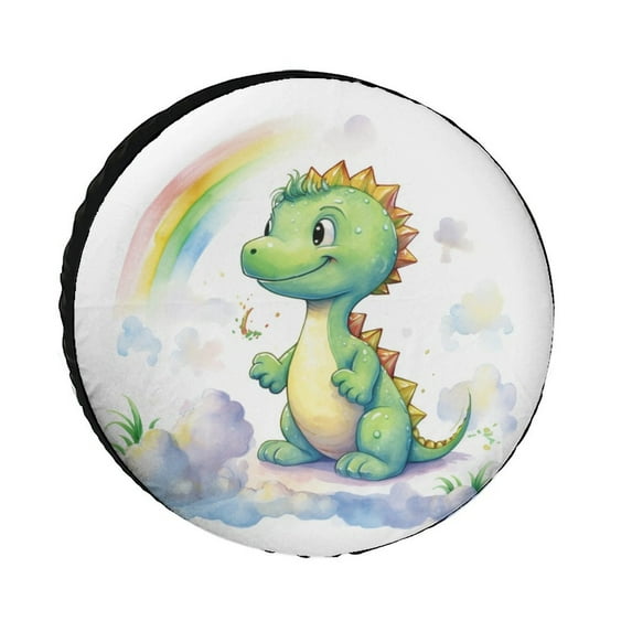 Camping Spare Tire Cover 15inch Watercolor Drawing Of A Baby Dinosaur And Rainbow Camping Wheel Protectors Tyre Covers Weatherproof Wheel Covers Kawaii Dinosaur for Fit for SUV Truck Travel Trailer