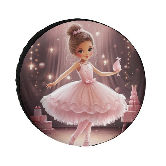 Camping Spare Tire Cover Ballerina Girls Wheel Protectors Weatherproof Cute Girl Princess Ballerina Dancer Skirt Gymnastic Tire Cover Universal Fit for Trailer SUV Truck Camper Travel Trailers 15inch