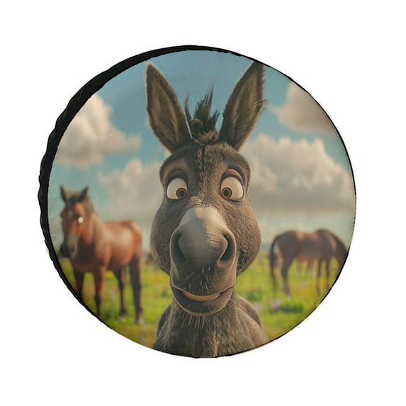 Camping Spare Tire Cover Happy Donkey Polyester Universal Spare Wheel Tire Cover Wheel Covers Wildlife Animal Tire Cover Universal Fit for Trailer SUV Truck Camper Travel Trailer 14 Inch