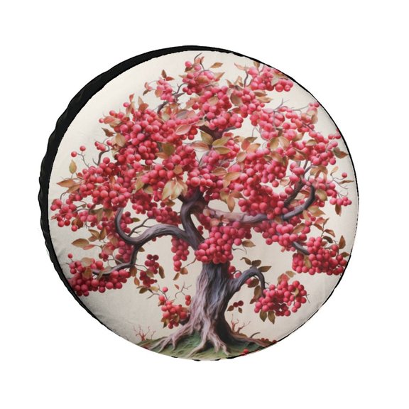 Camping Spare Tire Cover Red Berries Wheel Tire Cover for Travel Trailers Protectors Weatherproof Dust-Proof Winter Christmas Red Berries Tire Cover Fit for SUV Truck Travel Trailer 12inch