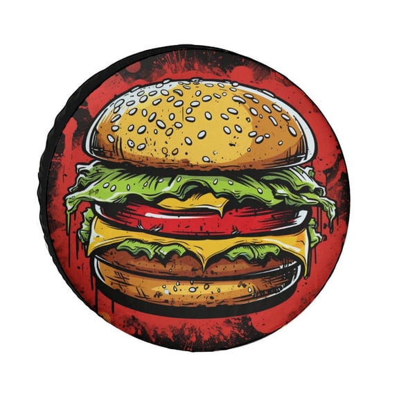 Camping Spare Tire Cover Vintage Retro Hamburger Wheel Tire Cover for Travel Trailers Protectors Weatherproof Dust-Proof Gift for Food Lover Tire Cover Fit for SUV Truck Travel Trailer 12inch