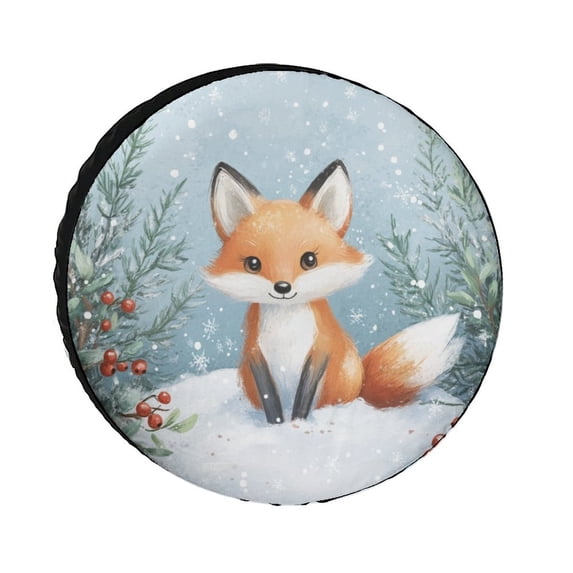Camping Spare Tire Cover Watercolor Snowy Winter Woodland Animals Fox Wheel Protectors Tire Covers Weatherproof Wheel Covers Winter Fox Tire Cover for Camper Truck Travel Trailer 13inch