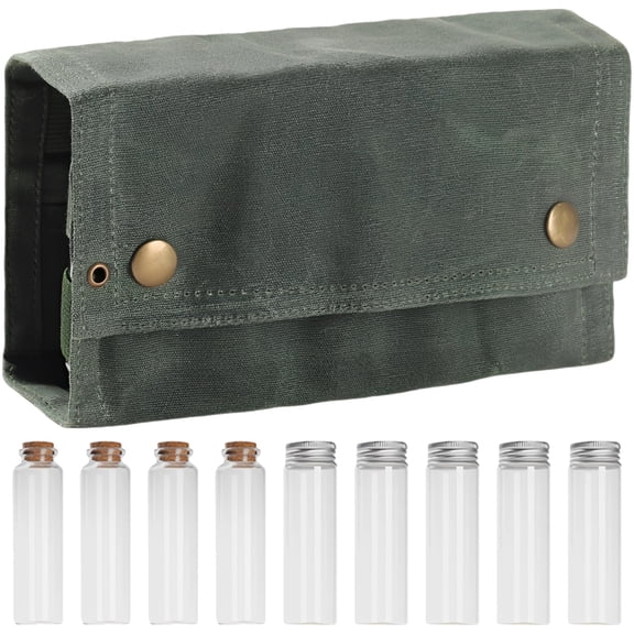 Camping Spice Bag with 9 Jars, Portable Travel Spice Kit, 9 Empty Glass Spice Containers with Canvas Storage Bag, Foldable Seasoning Pouch for Outdoor Cooking, BBQ, RV Trip