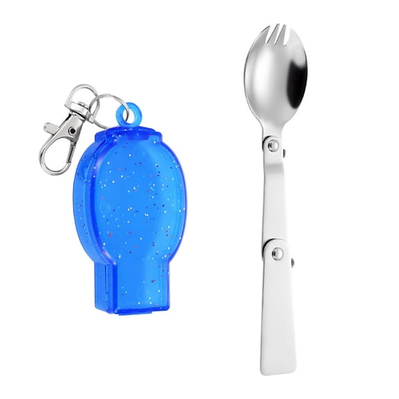 Camping Spoon Fork with Rotary Folding Handle Outdoor Stainless-Steel Tableware Portable Pocket Cutlery