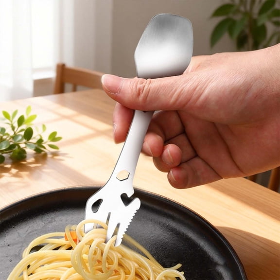 Camping Spork Multi Function Fork Spoon 5 In 1 Stainless Spork Fork & Can Opener Combo Camping Utensil For Picnic Travel Hiking, A