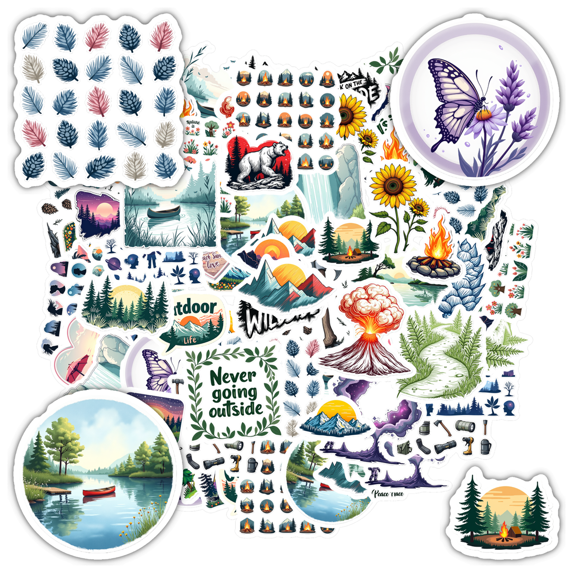 Camping Stickers Nature Adventure Stationery Stickers Outdoor Travel Funny Stickers for Laptops Phones Suitcases