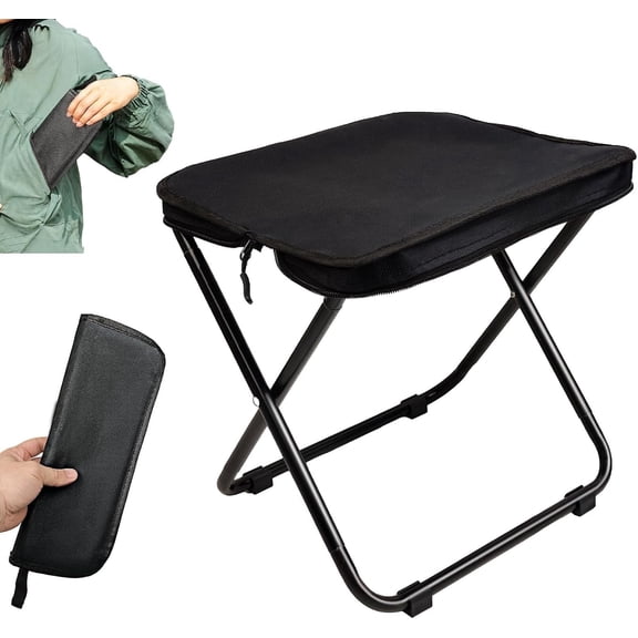 Camping Stool, Portable Folding Stool, Aluminum Ultralight Backpacking Stool Suitable for Fishing, Hiking, BBQ, Outdoor Events (Black)