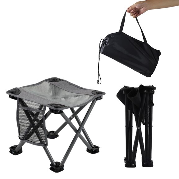 Camping Stool Stainless Steel Anti Slip with Storage Bag with Side Bag Retractable Foot Stool Folding Chair for Outdoor Hiking Beach BBQ grey large
