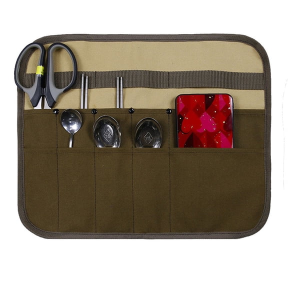 Camping Storage Bag Portable Multi Pocket Barbecue for Brush Storage Bag Roll Pouch