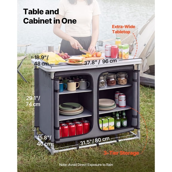 Camping Storage Cabinet, Outdoor Portable Aluminum Lightweight Table, Quick Set-up Compact Kitchen Cook Station, with 6 Shelves and Carry Bag, for Picnic, BBQ, Party, Camping, RV Traveling