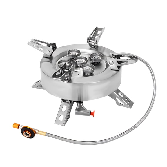 Camping Stove, 12800W Power Outdoor Gas Cooker, 5-Burner Portable Propane Unit, Anti-Flare, Foldable Stainless Steel, Carrying Case Included, 2.4 Lbs