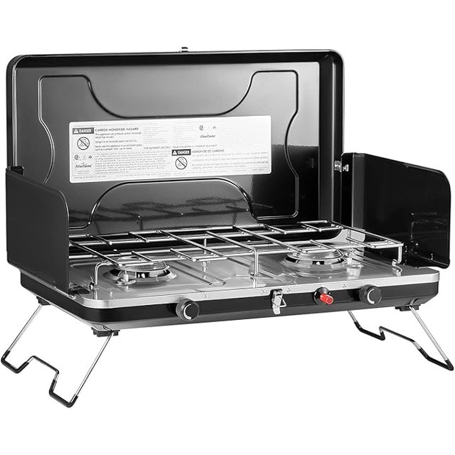 Camping Stove 2 Burner, Portable Propane Stove 20000 BTU with Regulator