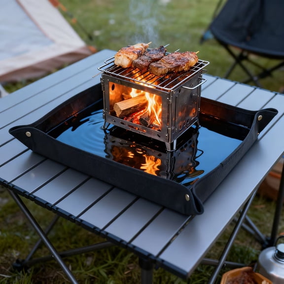 Camping Stove Fire Pit Mat 3D Flame Retardant - Silicone Fiberglass Fireproof Pad for Camping, BBQ, Patio, Wood Deck & Grass