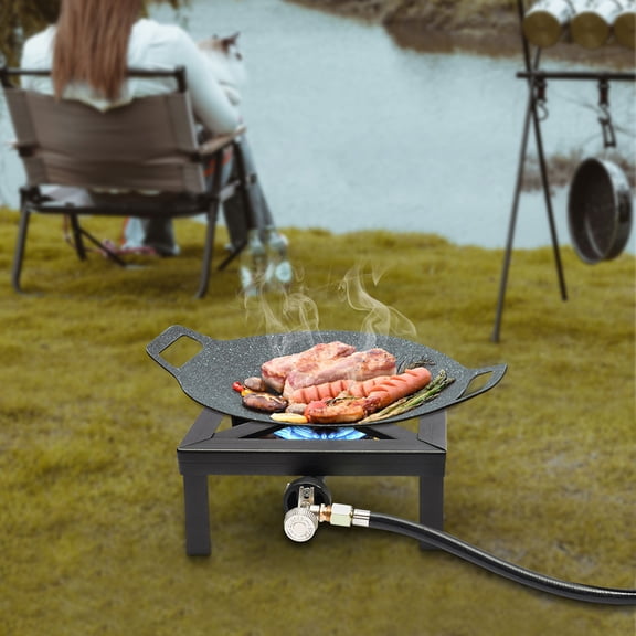 Camping Stove Portable 8000W High Output Single Burner, Cast Iron Propane Stove with Adjustable 0-10PSI Regulator & 4ft Hose, Compact Gas Cooker for Outdoor Camping, Backpacking, Tailgating, RV - Bla