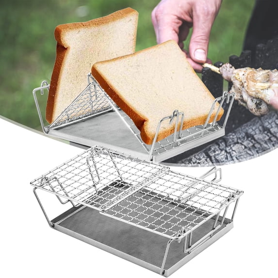 Camping Stove Toaster 304 Stainless Steel Foldable Portable Bread Rack | Stable Structure, Even Heat Distribution, 10 x 5.9 in | Outdoor Stovetop Toaster for Hiking, Camping, Picnic
