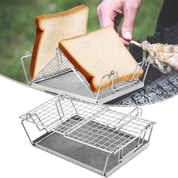 Camping Stove Toaster, Foldable Portable 304 Stainless Steel Outdoor Stovetop Toaster, Stable Structure Non-Rust Camping Toaster Bread Toaster for Hiking Camping Picnic