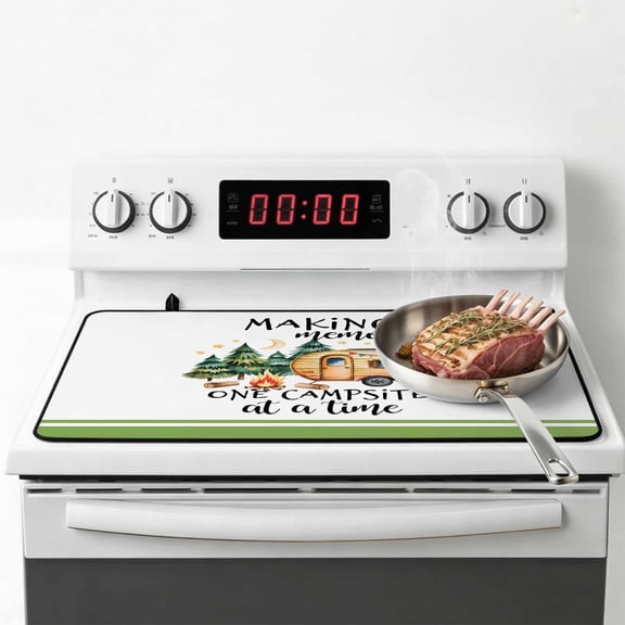 Camping Stove Top Cover for Electric Stove, Heat-proof & Non Slip Glass Top Stove Cover Protector, Fall Summer Nature Forest Car Tree Moon Kitchen Flat Cooktop Rubber Mat 24x21 Inches
