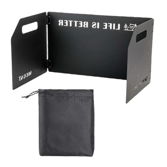 Camping Stove Windscreen - Heavy Duty Steel Wind Blocker for Gas & Butane Stoves - Folding Windshield with Drawstring Bag for Camping, Hiking, Backpacking & Outdoor Cooking