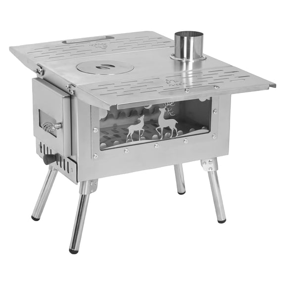 Camping Stove with Stainless Steel Construction Wood Burning Stoves Chimney Pipes Included Tent Stove for Outdoor Cooking & Heating