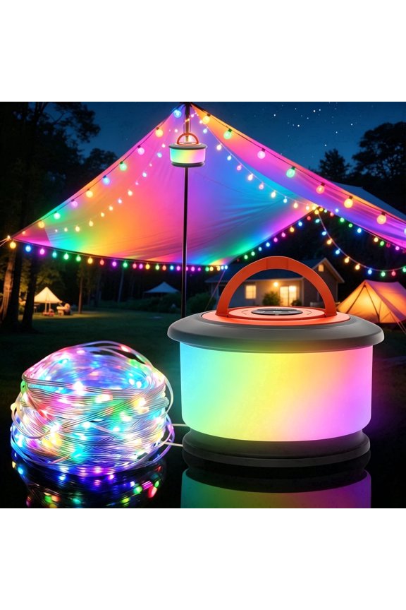 3-in-1 Camping Lights, 32.8FT Rechargeable Camping String Lights with 19 Lighting Modes, IPX4 Waterproof LED Tent Lights for Camping Yard Patio, Black Orange