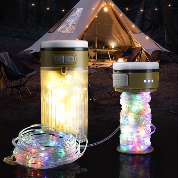 Camping String Lights, 32.8FT Rechargeable Camping Lights with Quick Storage Reel, Waterproof Hanging LED Camping Lights for Tent, RV Awning, Patio and Outdoor Camping Gear Essentials