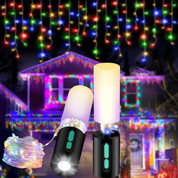 Camping String Lights,33Ft Light with Lanterns,4 in 1 Design Camping Lights 4000mAh Charger,7 Modes,IPX6 Waterproof,Rechargeable Flashlights for Outdoor,Hiking