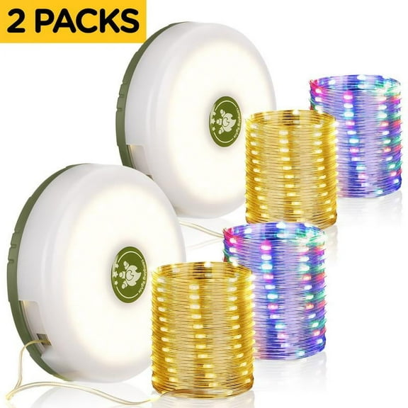 Camping String Lights, 4 in 1 Quick Storage 32.8FT Rechargeable Retractable String Lights with 8 Lighting Modes, Waterproof Emergency Light Outdoor Led Bulbs Lamp