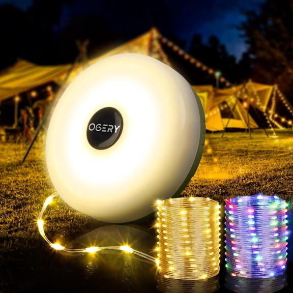 Camping String Lights, 4 in 1 Quick Storage 32.8FT Rechargeable Tent Lights String with 8 Lighting Modes, Hanging Waterproof Portable LED Lamp for Outdoor Patio Awning Garden Party Essentials