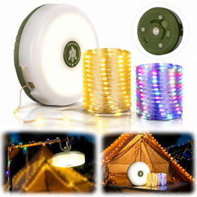 Emlimny Camping String Lights, 32.8FT Rechargeable Indoor Outdoor String Lights, 4-in-1 Quick Storage Fairy Light with 8 Lighting Modes, Portable Hanging LED Camping Lamp for Tent, Patio, Party & Chr