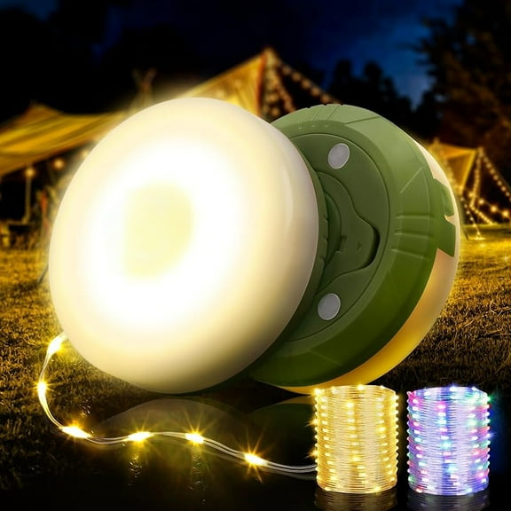 Camping String Lights, 4 in 1 Quick Storage 32.8FT Rechargeable Tent Lights String with 8 Lighting Modes, Hanging Waterproof Portable LED Lamp for Outdoor Patio Awning Garden Party Essentials