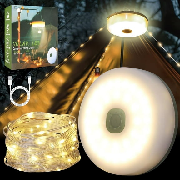 Camping String Lights 72 Feet, 8 Modes & Quick 4-in-1 Storage, Water-Resistant LED Camping Lights for Tent, Patio, Garden (Warm White)